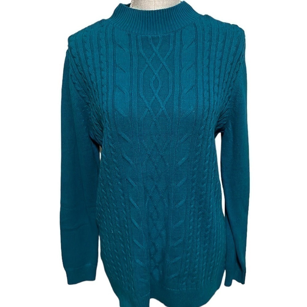 Karen Scott mock turtle sweater, teal green, medium, NWT
